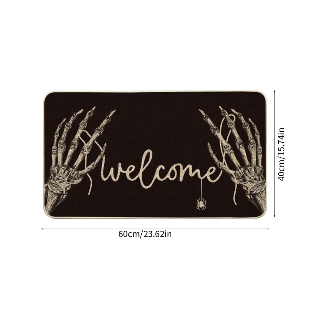 Halloween Skull Doormat Rug Indoor Outdoor,Skeleton Trick Or Treat Black Doormat Fall Door Mat Welcome Anti-Slip Front Entrance Holiday Seasonal Decoration 16 X 24 Inch