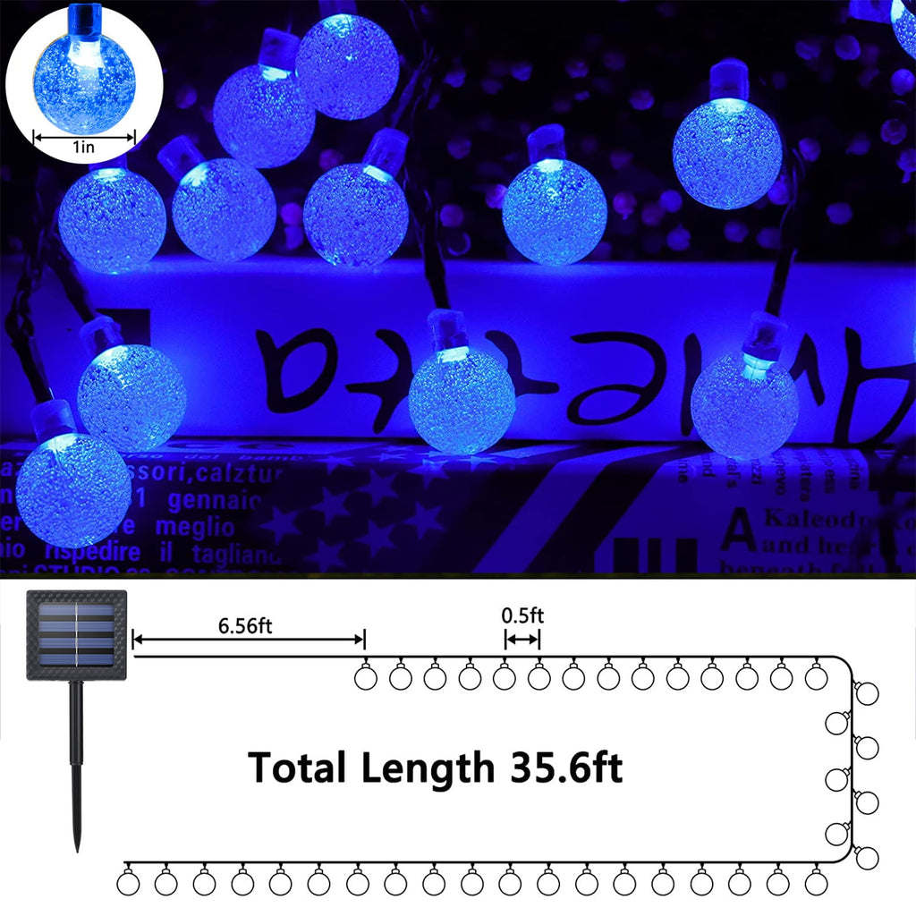 Toodour Solar String Lights Outdoor, 35.6ft 60 LED Waterproof Solar Powered Globe Patio Lights with 8 Modes for Garden Home Gazebo Yard Decorations (Warm White)