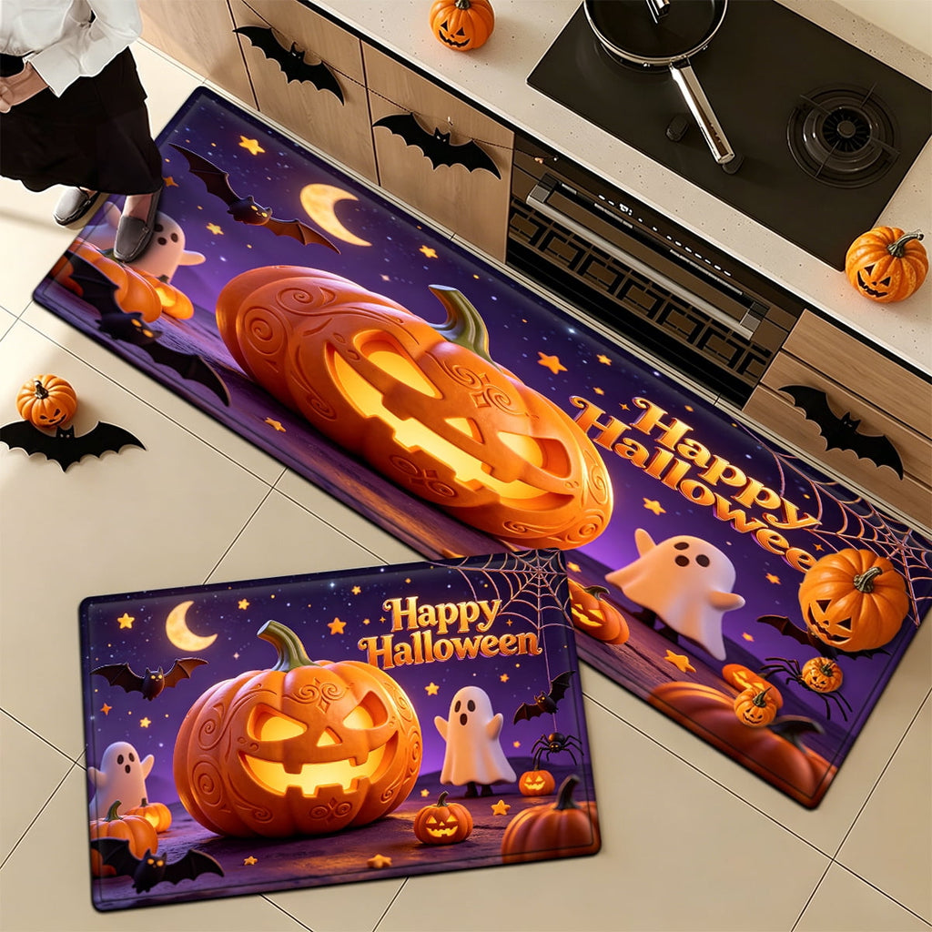 YIMEIS Halloween Pumpkin Lantern 3Pcs Flannel Mat & Kitchen Rugs Set,16''×24'' 20''×30'' 17''×47'' Inches,Soft Non-slip for Home Bathroom