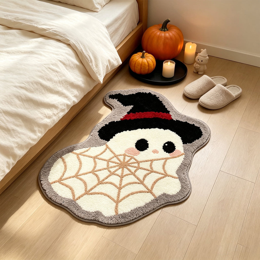 Halloween Doormat Ghost Bath Mat 23.6x15.7in Secure-Grip Absorbent Soft Faux Fur Rug for Bathroom Bedroom Living Room Decor by OVFUIZ