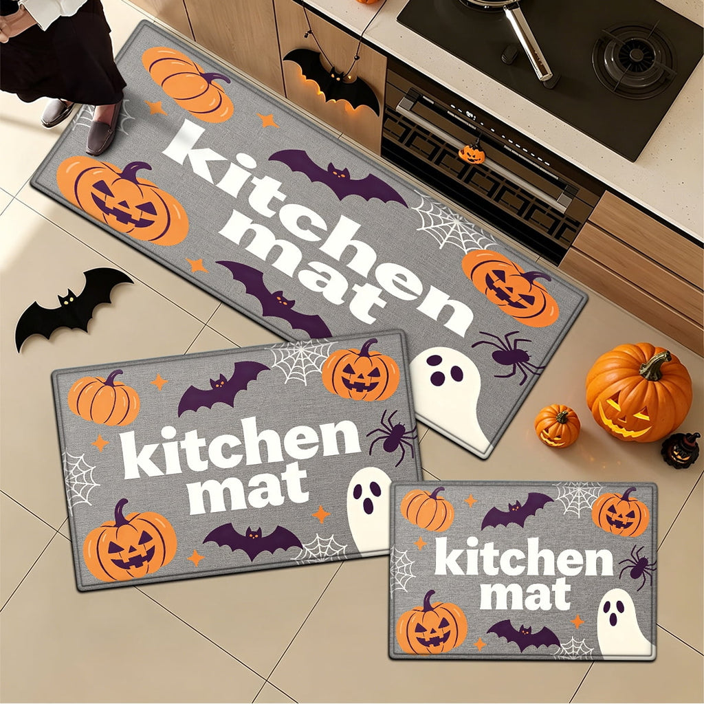YIMEIS Halloween Pumpkin Lanterns 3Pcs Flannel Mat and Kitchen Rugs Set,Soft Non-slip,Perfect for Home Bathroom