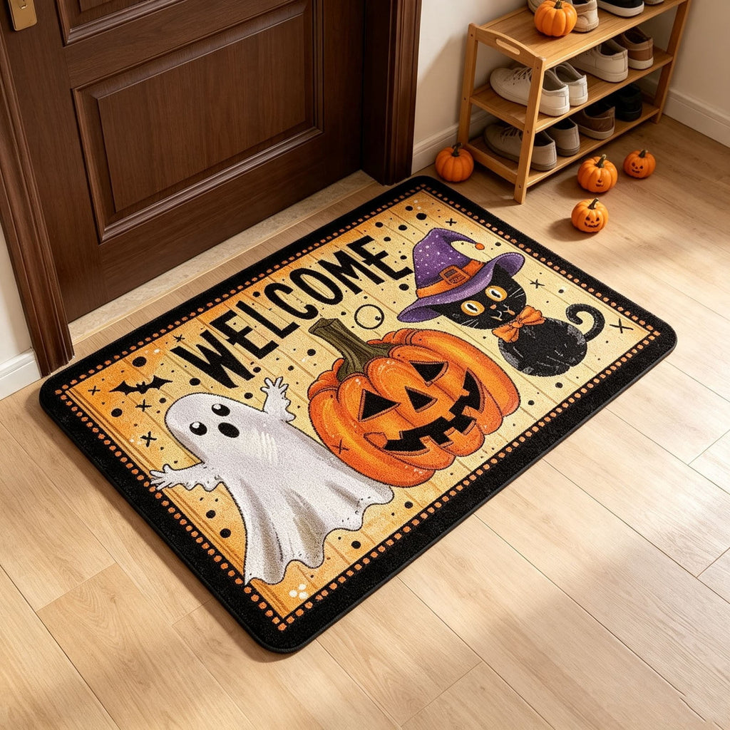 Halloween Doormat Ghost Bath Mat 23.6x15.7in Secure-Grip Absorbent Soft Faux Fur Rug for Bathroom Bedroom Living Room Decor by OVFUIZ