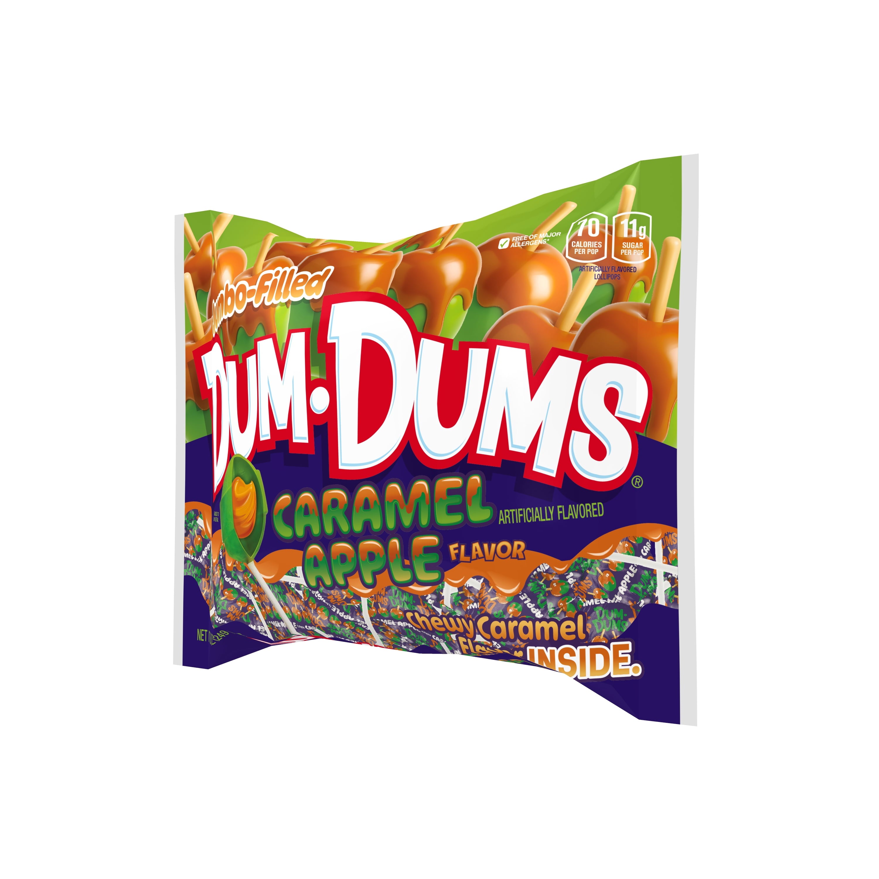 Dum Dums Jumbo Caramel Apple Flavored Lollipops, Filled Halloween Candy, 8.8 oz Bag