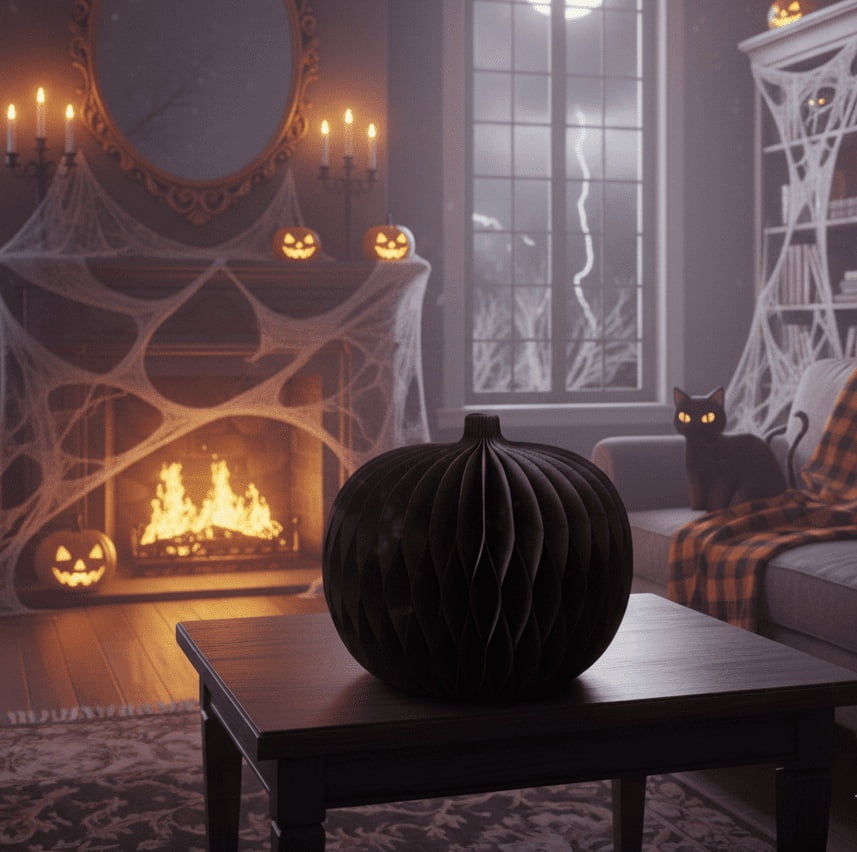 Paper Honeycomb Pumpkin Decoration, Black, 7.8", Halloween by Way To Celebrate