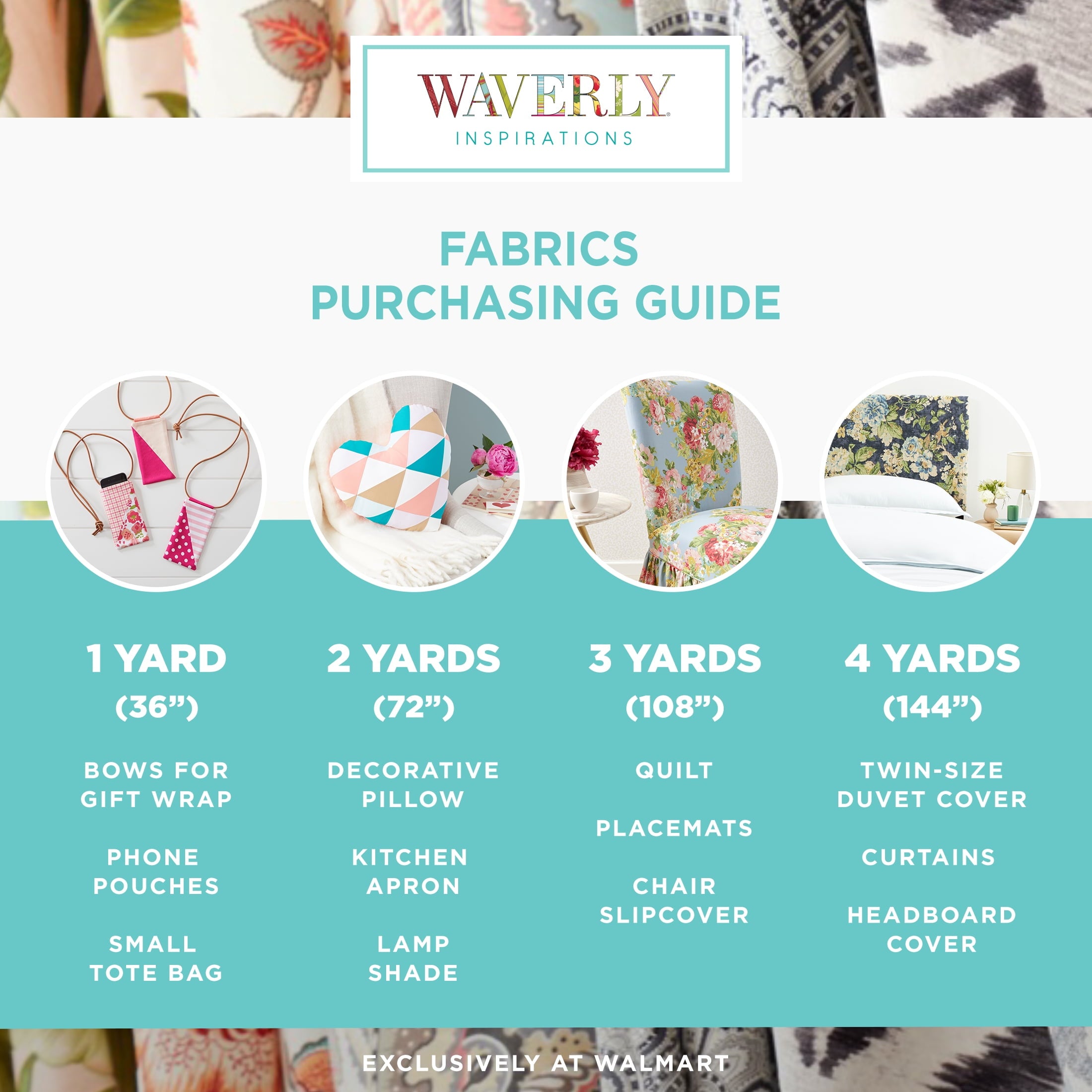 Waverly Inspirations 1 Yard 100% Cotton Eva's Blooms, Marina, 44" Wide for Quilting & Sewing