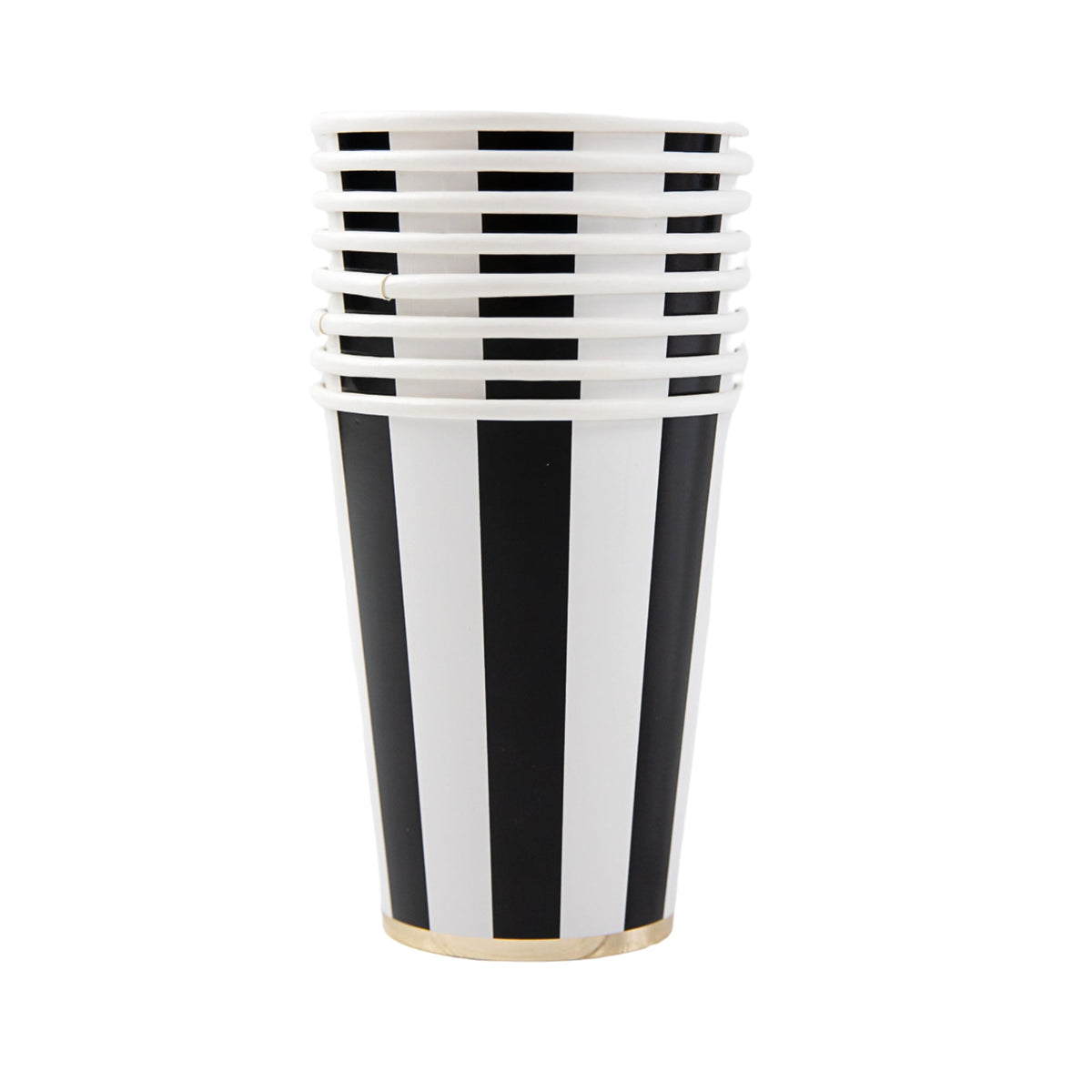 Bonjour Fête Black Stripe Paper Party Cups, Disposable Party Supplies, 8 Count, 12 Oz, Birthday, Halloween, New Years Eve