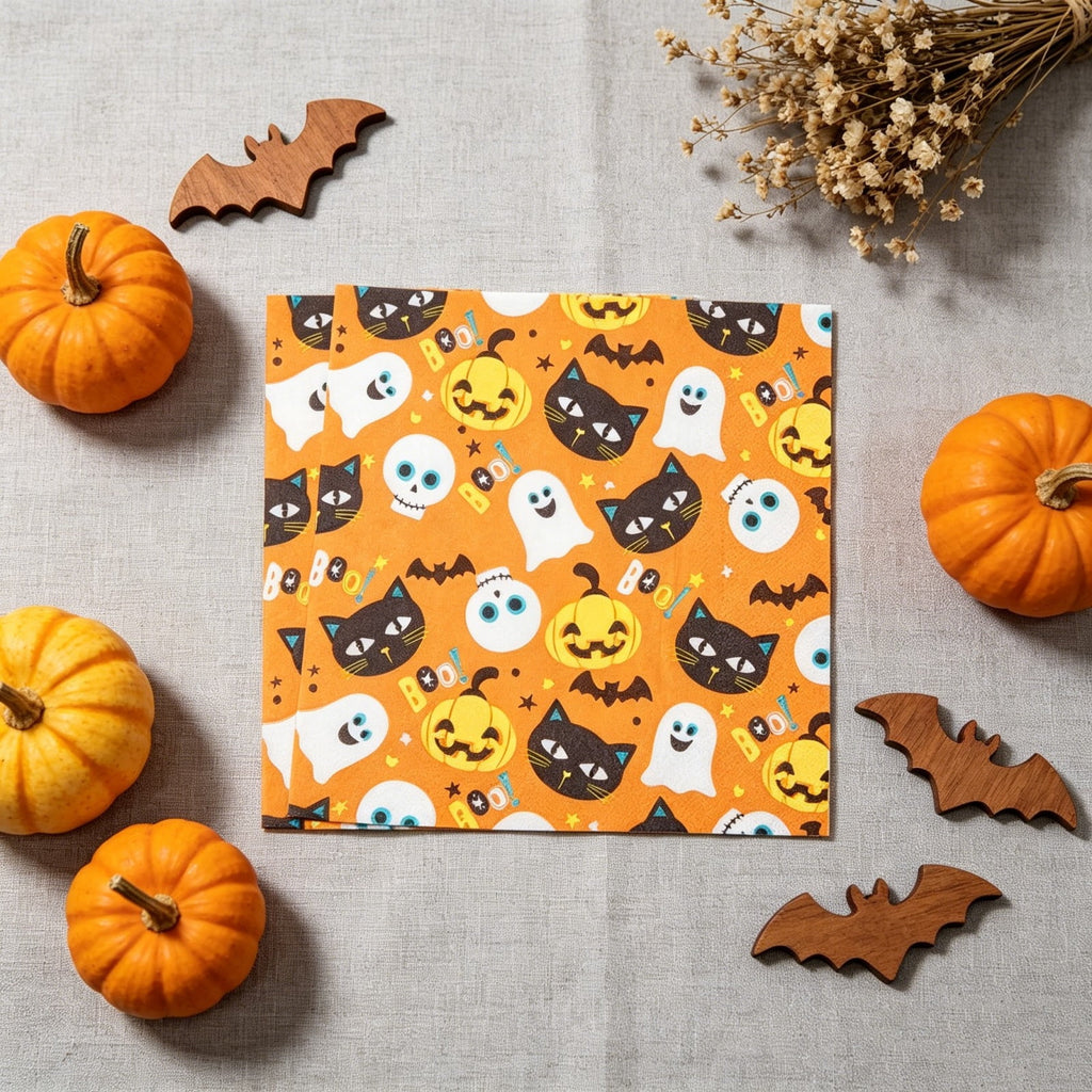 OCCOA Halloween Disposable Printed Paper Napkins 20 Count, Cute Spooky Pattern Party Table Decor Supplies, Indoor Outdoor Holiday Dining Decoration, B
