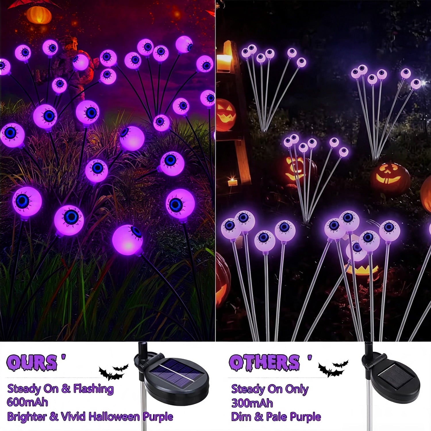 Morfone Halloween Decorations Outdoor, 2 Pack 12 LEDs Solar Scary Eyeball Lights, Waterproof Eyeball Swaying Firefly Lights, Halloween Path Lights for Garden Yard Party, Green