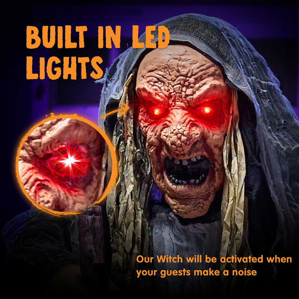 Joyfy 62"Halloween Standing Hunchback Witch with Light, Animatronics Large Halloween Decorations Outdoor, Radar Motion Activated with Creepy Sound & Eyes and Moving Head for Yard Garden Haunted Hous