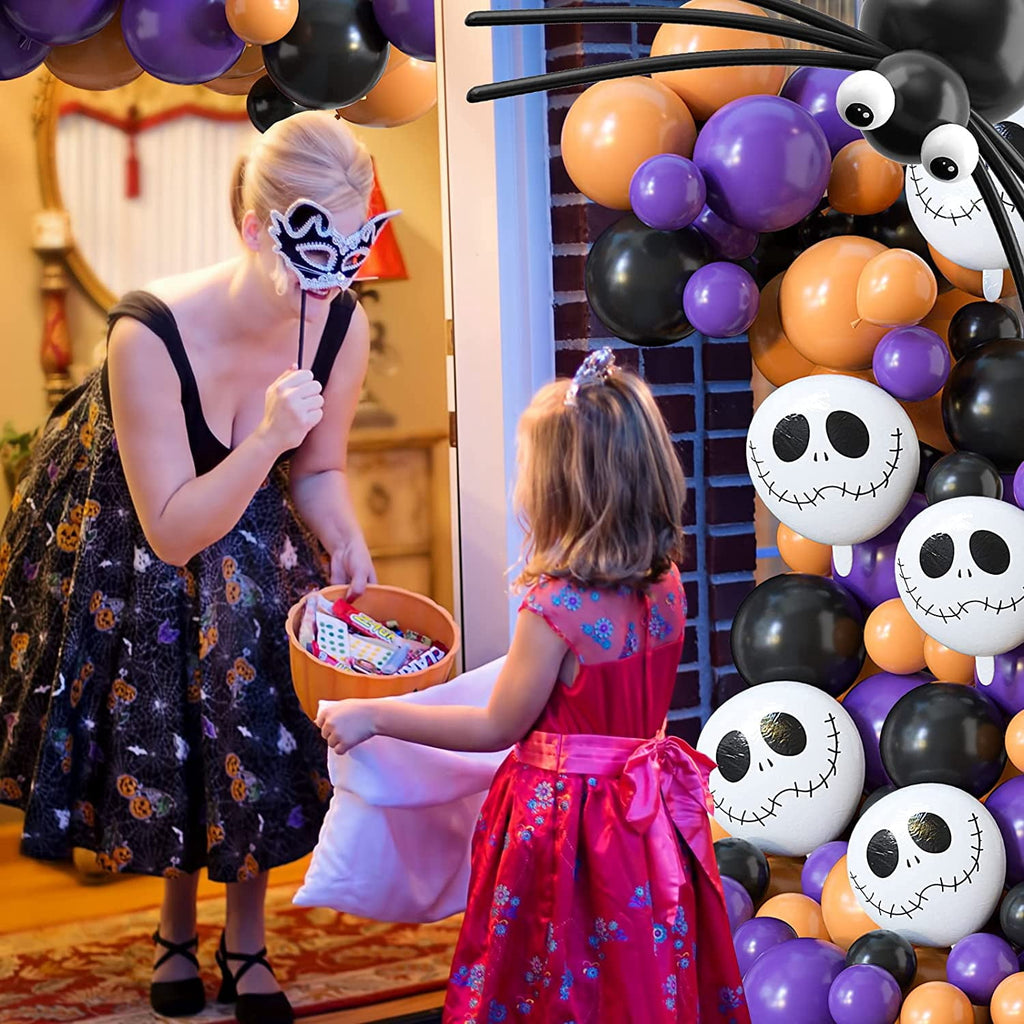 134Pcs Halloween Balloons Garland Kit, Black Orange Balloons Spider Balloons, Long Balloons, 3D Bat Sticker for Halloween Theme Party Background Classroom Decorations
