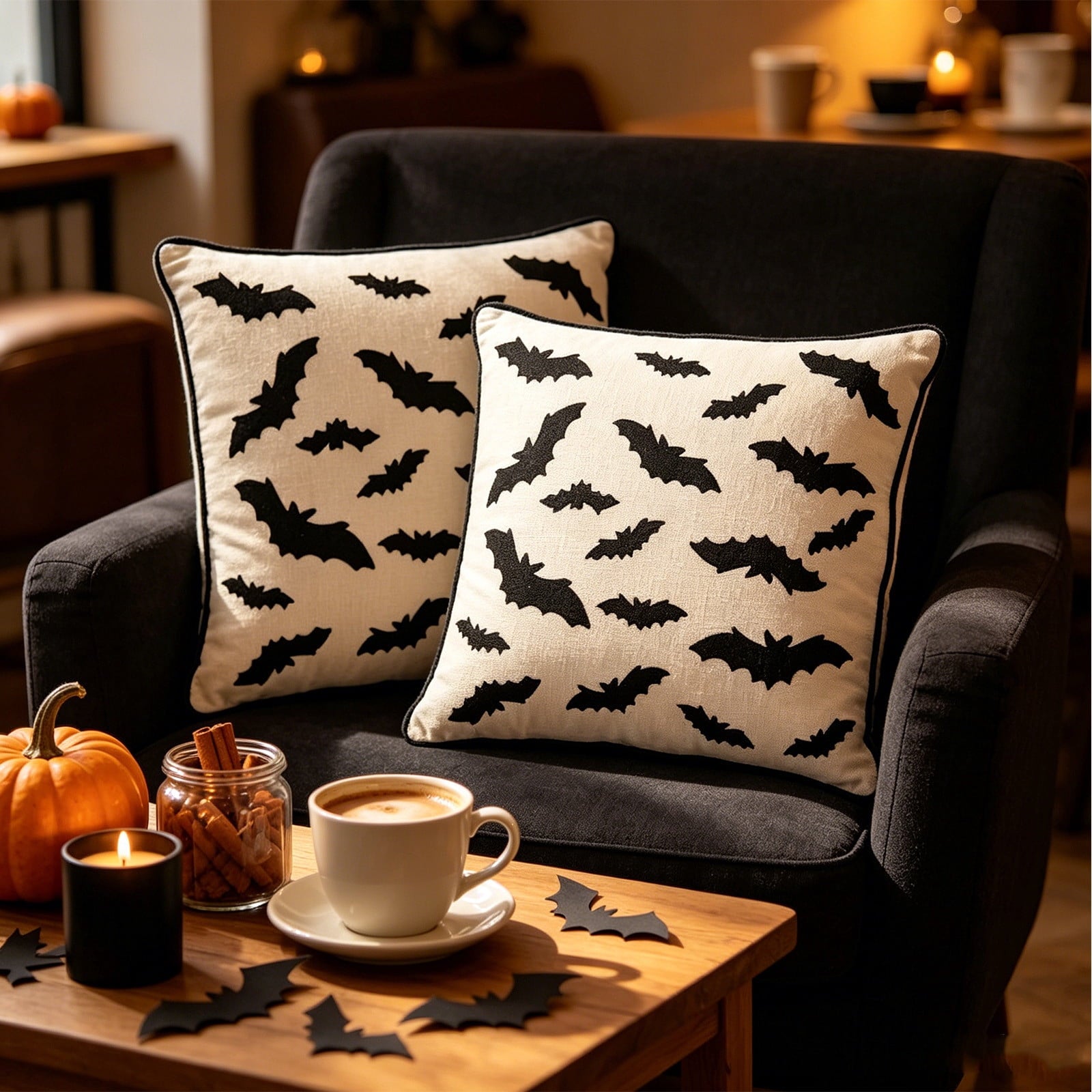 Yeciiwht Halloween Throw Pillow Cover – 18*18inch Embroidered Linen Cushion Case with Ghost, Mummy & Bat Designs, Invisible Zipper, Machine Washable