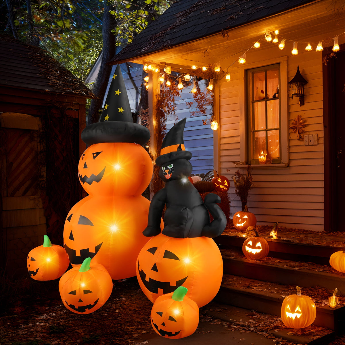 MAGOTAN 9 FT Halloween Inflatables Archway Outdoor Decorations Pumpkin Ghost Archway Halloween Inflatable Blow Up Pumpkin Tombstone Decoration Build-in LED Lights
