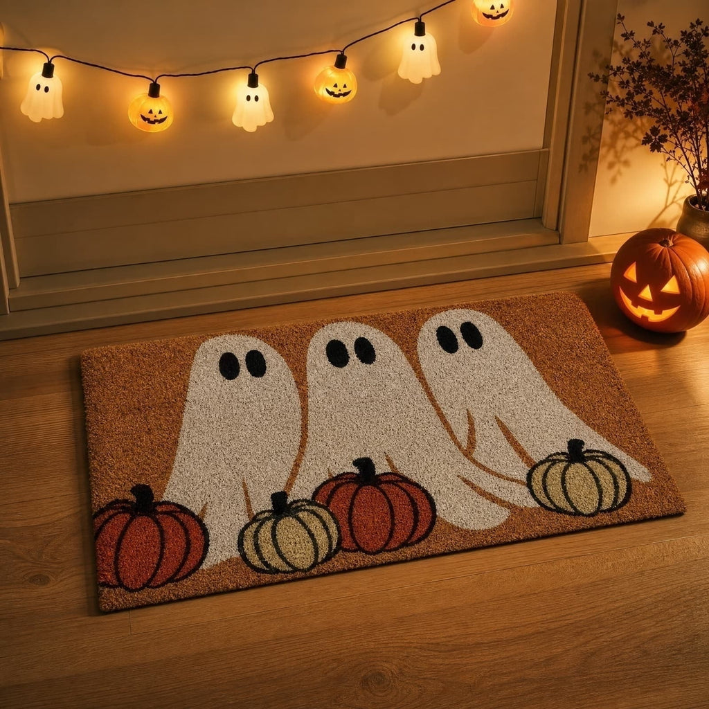 Cute Ghost Family Halloween Doormat, Outdoor Ghost Coir Door Mat Cute Outdoor Indoor Entrance Door Mat Non Slip Rubber Backing for Halloween Front Porch Entryway Decor