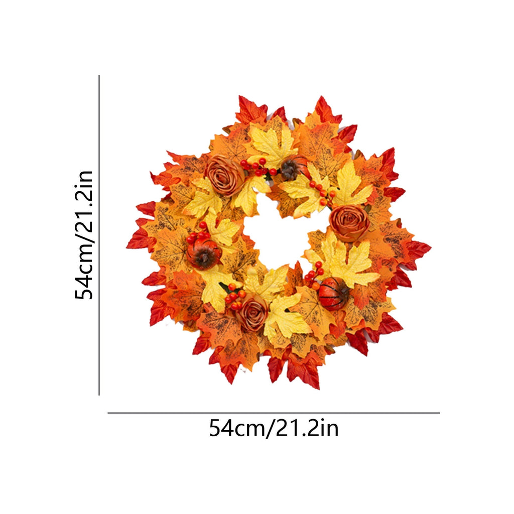HOARBOEG Autumn Harvest Sunflower Wreath, Artificial Pumpkin Maple Leaf Fall Wreath for Front Door, 21.65 in Thanksgiving Wall Hanging Decor, Outdoor Indoor Harvest Decor