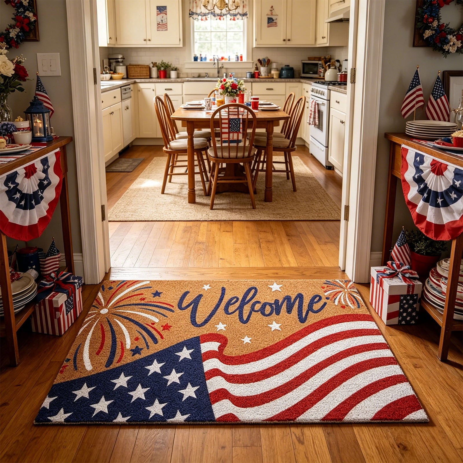 Dpityserensio Halloween Doormat Black Bat and Moon with Striped Border Non-Slip Washable Indoor Outdoor Rug, Vintage Fall Decor
