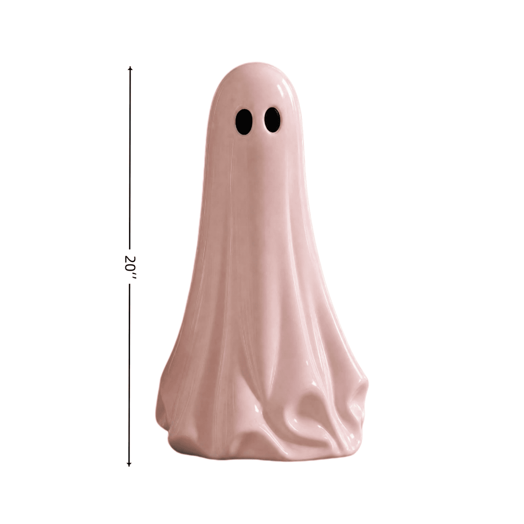 Pink Halloween Decor Ghost Candy Bowl Figurine with Bow and Scalloped Holder for Indoor Tabletop Decor and Party Favor Display