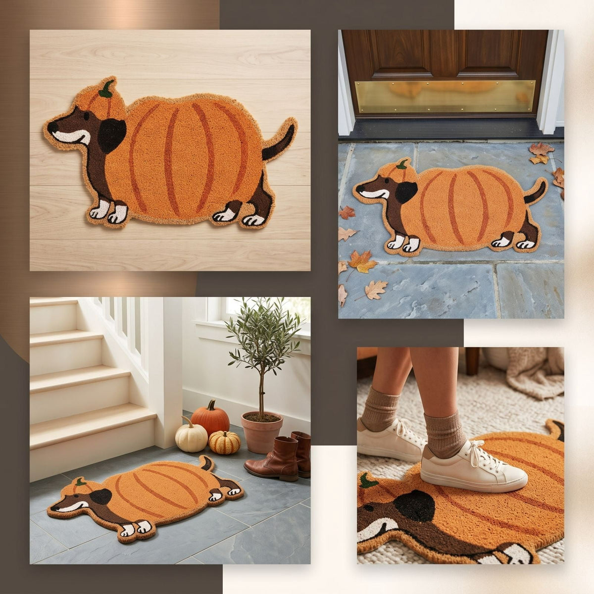 Halloween Dachshund Door Mat, 30"×18" Non-Slip Pumpkin Dachshund Floor Rug, Mat for Home Porch Fall Decor & Pet Lover Housewarming Gift