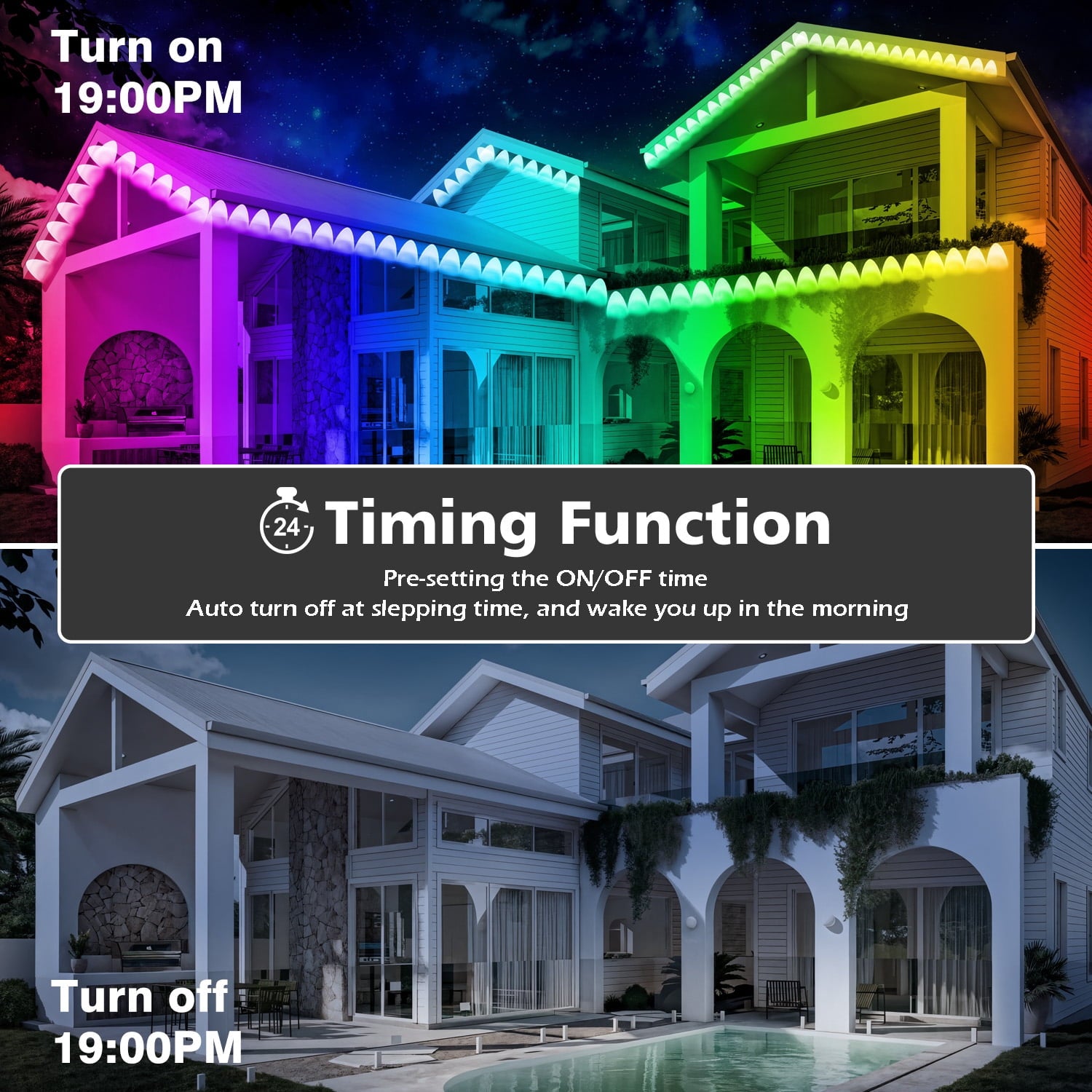 150FT Permanent Outdoor RGB Lights - Waterproof Smart LED Eaves Lights with App/Remote Control, Music Sync & DIY Scenes, Perfect for Christmas, Halloween, Parties & Daily Decor, Ideal for House Roof