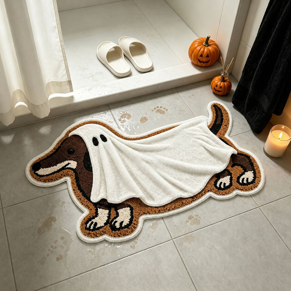 Clearance! Halloween Dachshund Ghost Doormat, Special-Shaped Floor Mat, Faux Wool Absorbent Entry Rug, Funny Cute Dog Silhouette Welcome Mat for Front Yard Doorway Indoor Outdoor, 23.62*15.75"