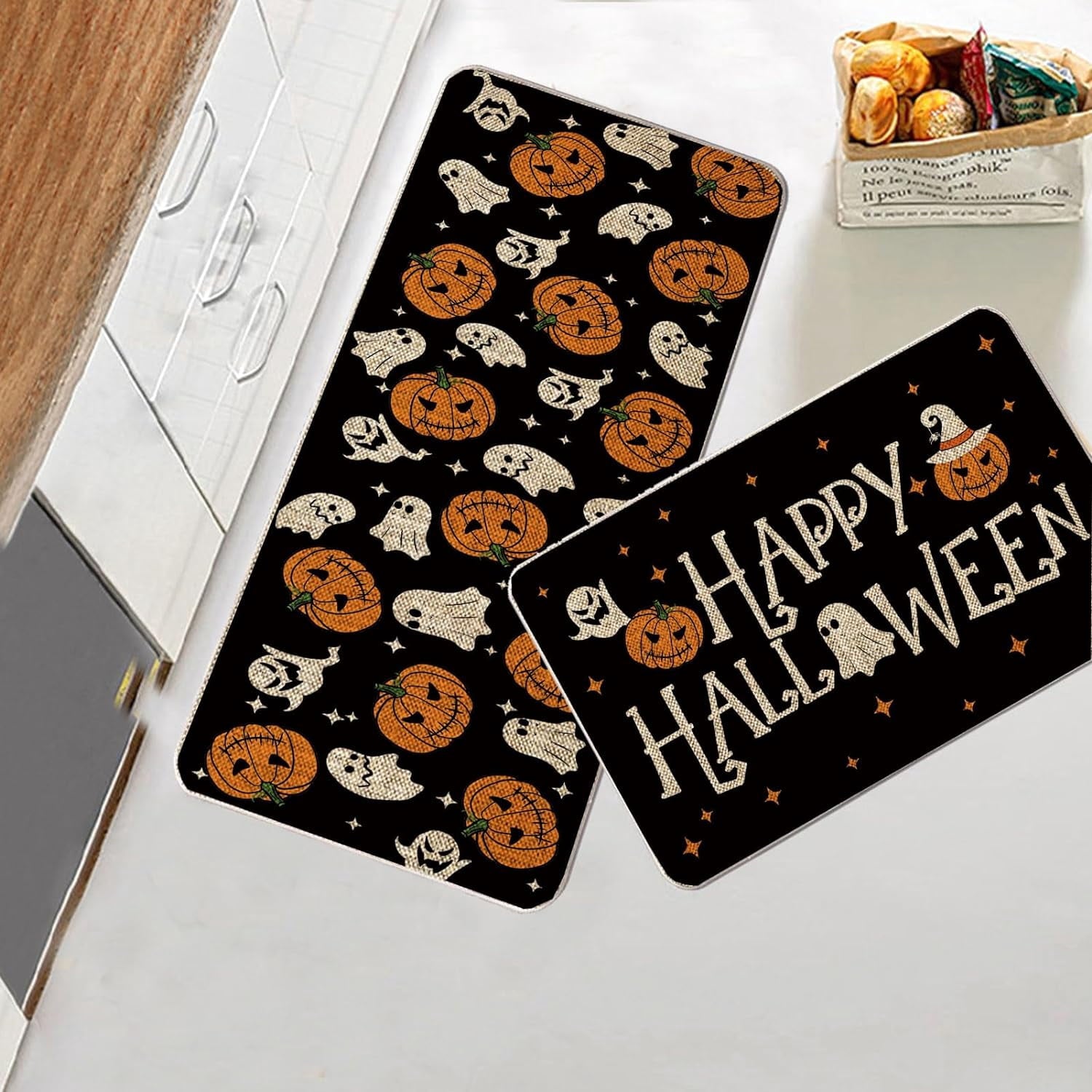 2 Pack Halloween Kitchen Mats Witches Rugs Gothic Kitchen Decor Farmhouse Halloween Doormat Outdoor Vintage Non-Slip Floor Mats Retro Halloween Rugs Decor for Home Kitchen Party (Gothic)