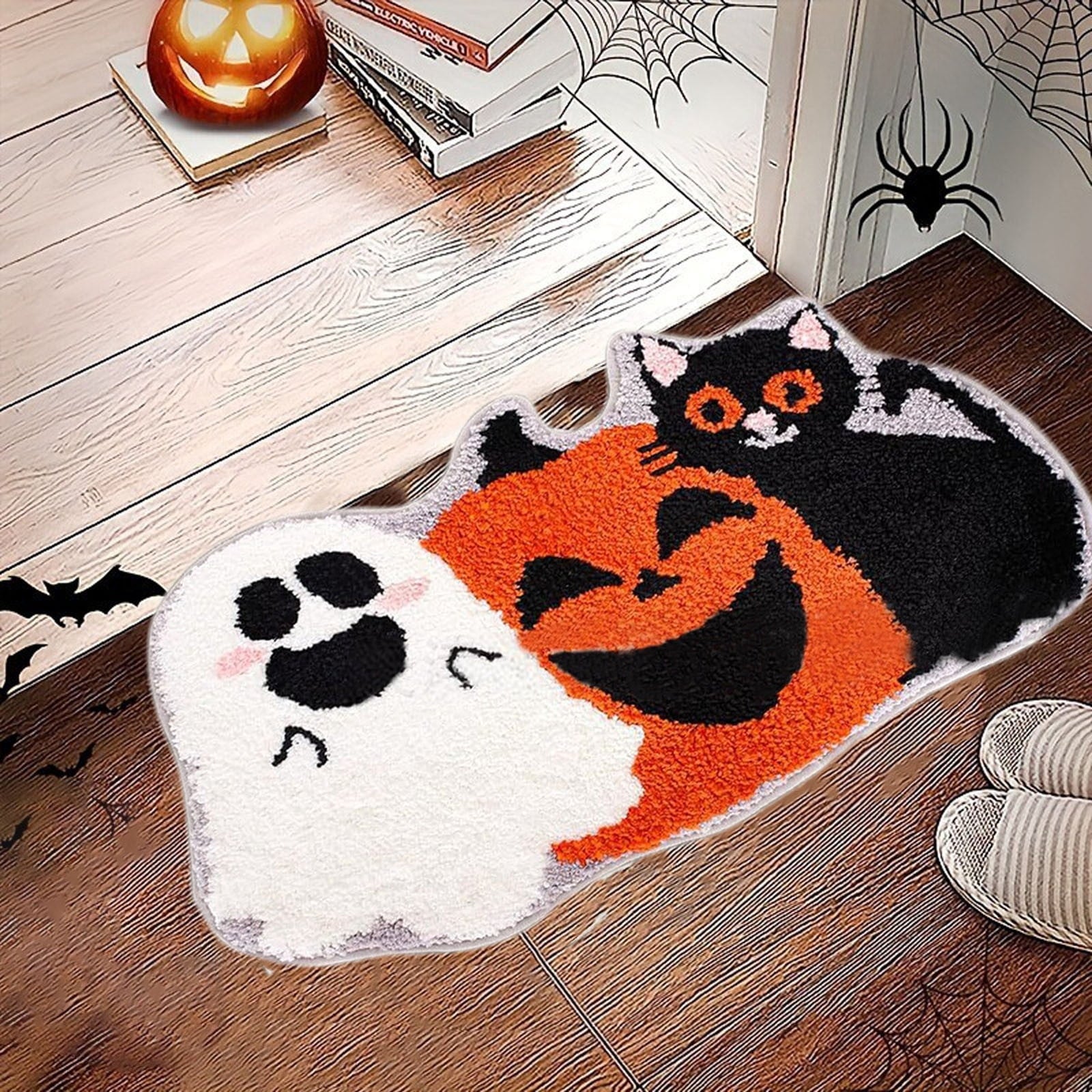 HOARBOEG Halloween Bath Mat, Non-Slip Pumpkin Rugs, Fall Thanksgiving Kitchen & Bathroom Decor Doormat, Soft Floor Mat with Rubber Back, 19.6*31.4in, Machine Washable Door Mats