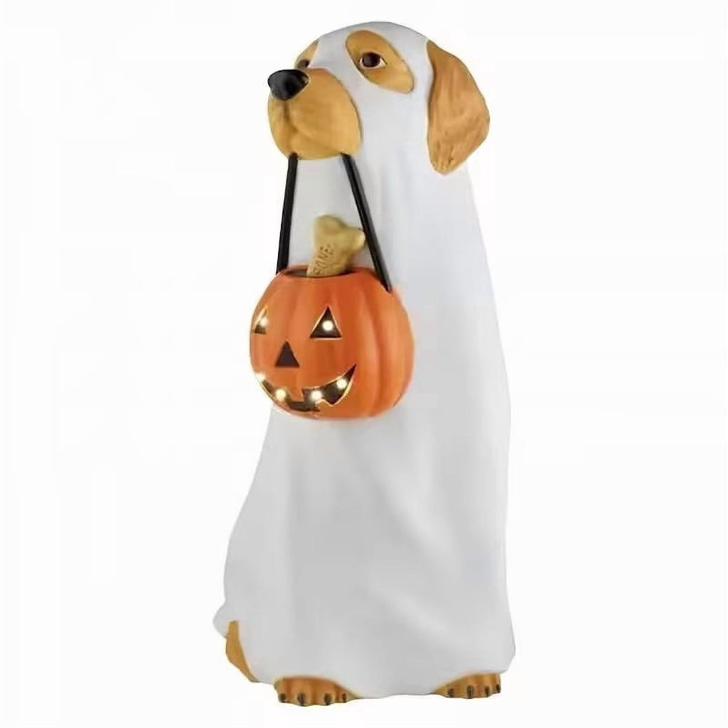Large‑Size Resin Ghost Dog Blow Mold LED Lit Ornament, Detailed Light‑Up Dog Statue, Eye‑Catching Tabletop Decor For Indoor Halloween Home Styling