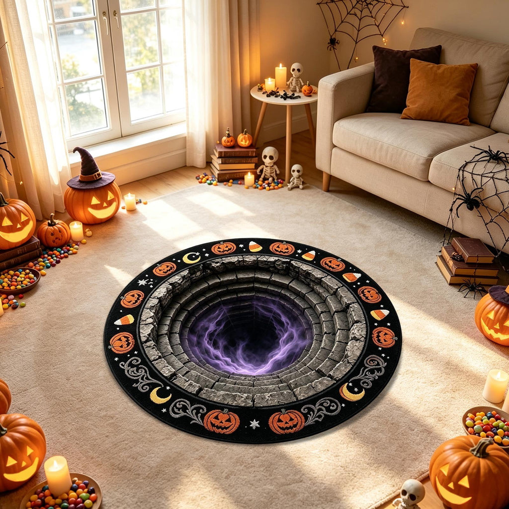 Halloween Wreath Shaped Rugs, Soft Indoor Mat for Entryway, Kitchen, Halloween Party, Pumpkin Witch Spooky Home Decor, 23.62x15.75 Inches