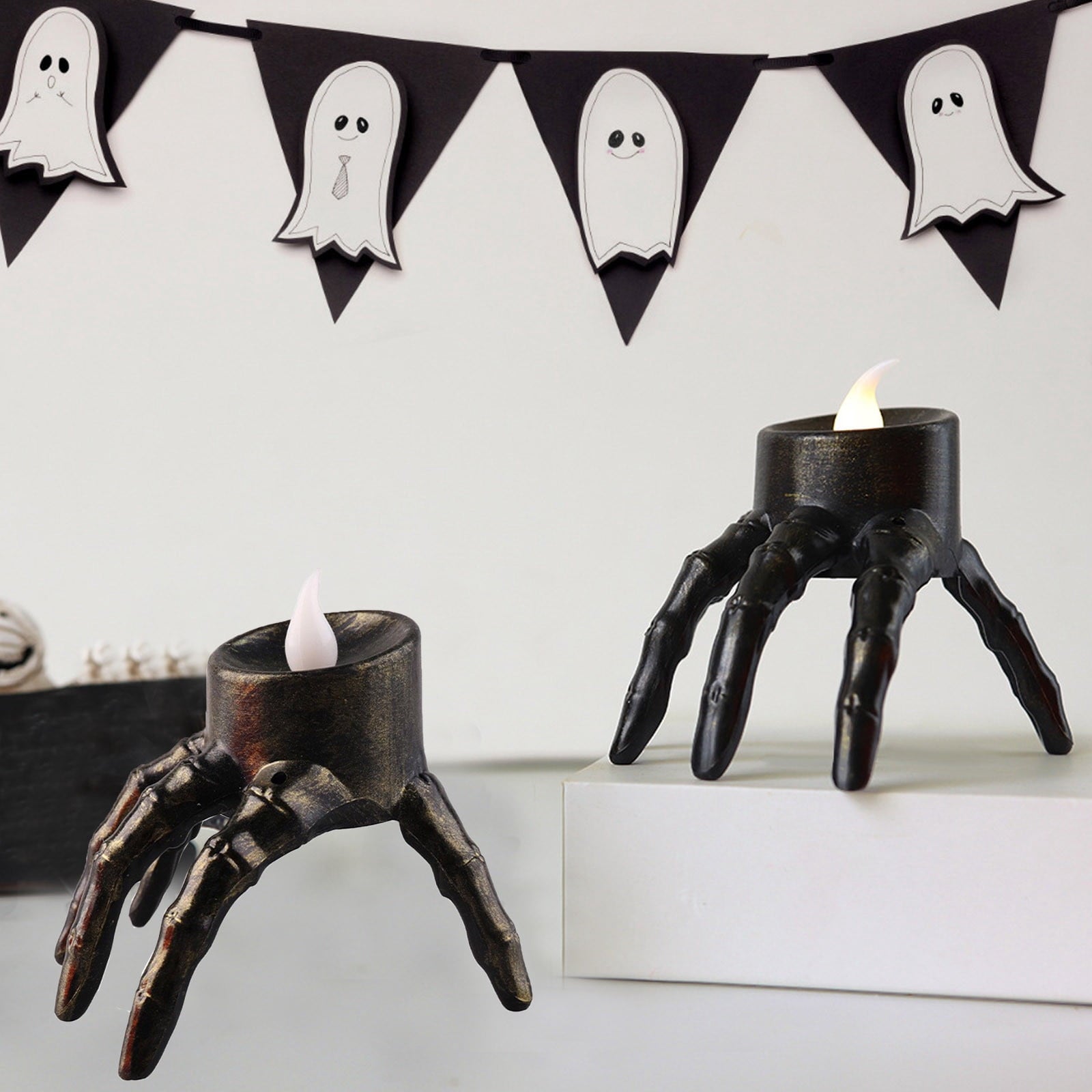 Qocolcyl 2 Pack Halloween Skeleton Lights Decorations, Halloween Candles Lamp Decoration Ornament Indoor Outdoor, Halloween Scary Decor for Home Room Table Outside Yard Lawn Garden Party Supplies