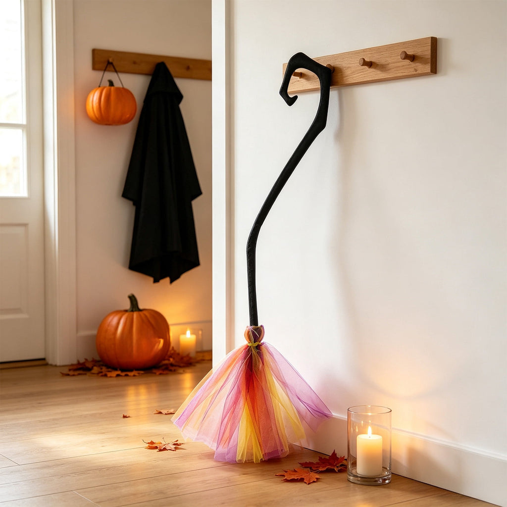 Halloween Decoration Indoor, 5.5 Ft Giant Light-Up Witches Broom, Rustic Halloween Decor for Porch, Yard, Front Door