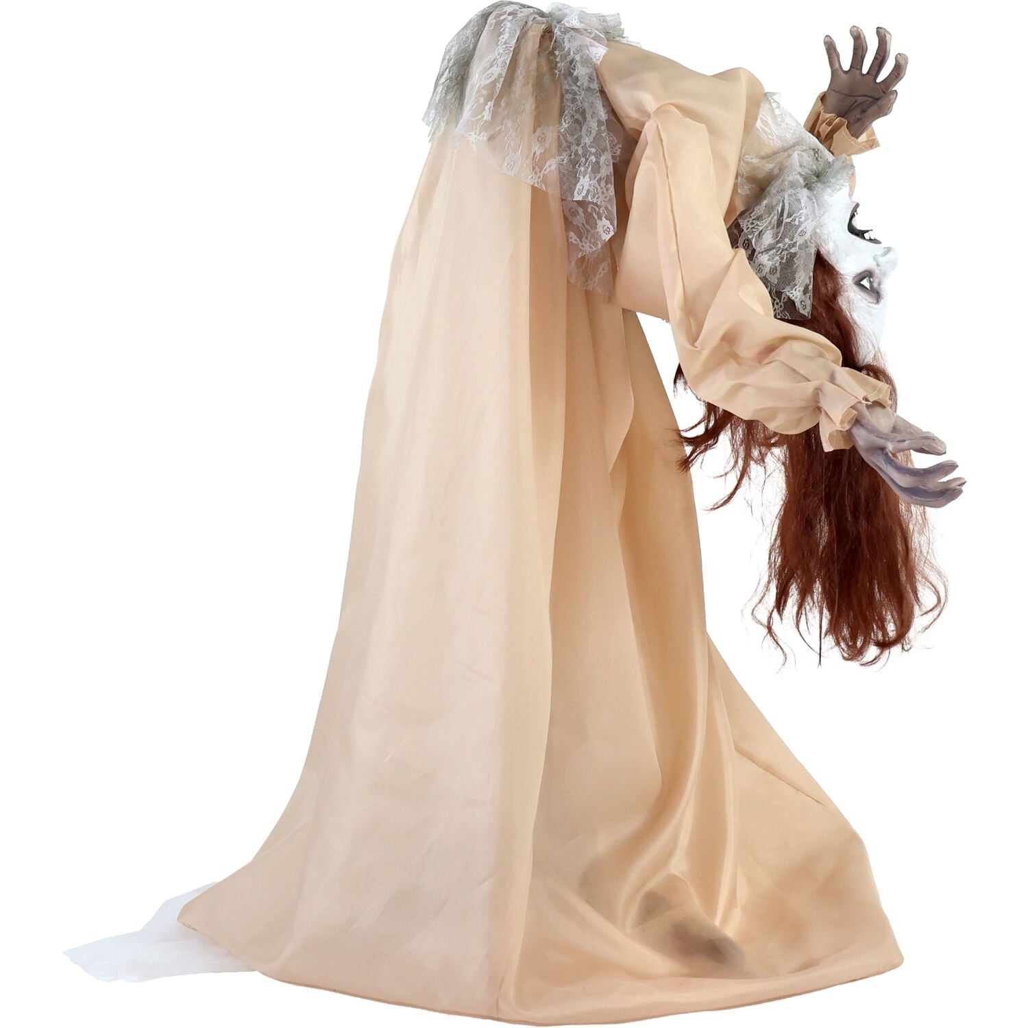 Haunted Hill Farm 3.4 ft Touch-Activated Animated Possessed Backbend Lady Halloween Animatronic, HHLADY-15FLSA