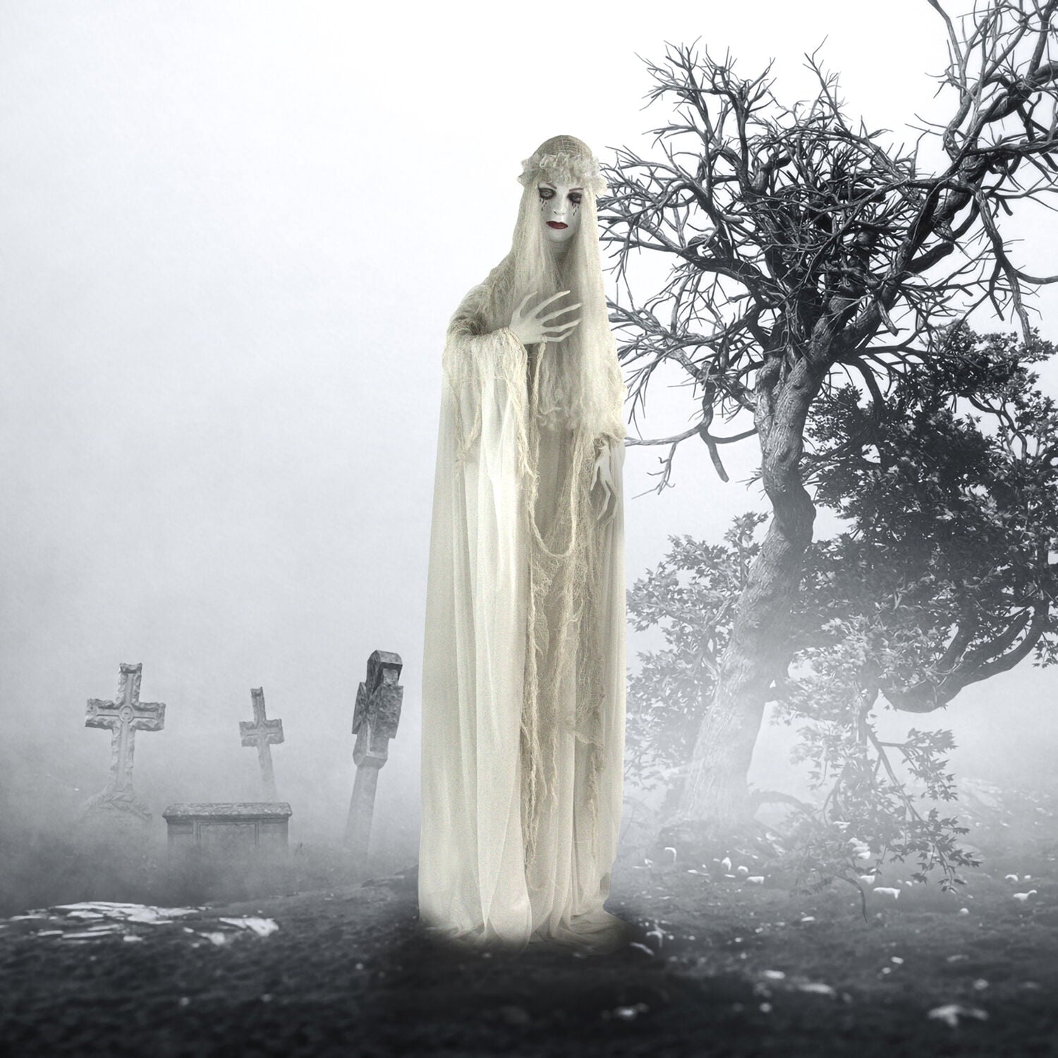 Haunted Hill Farm 6.5 Ft Life-Size Animatronic Bride Indoor/Outdoor Halloween Decoration, Multicolor, HHLADY-2FLSA
