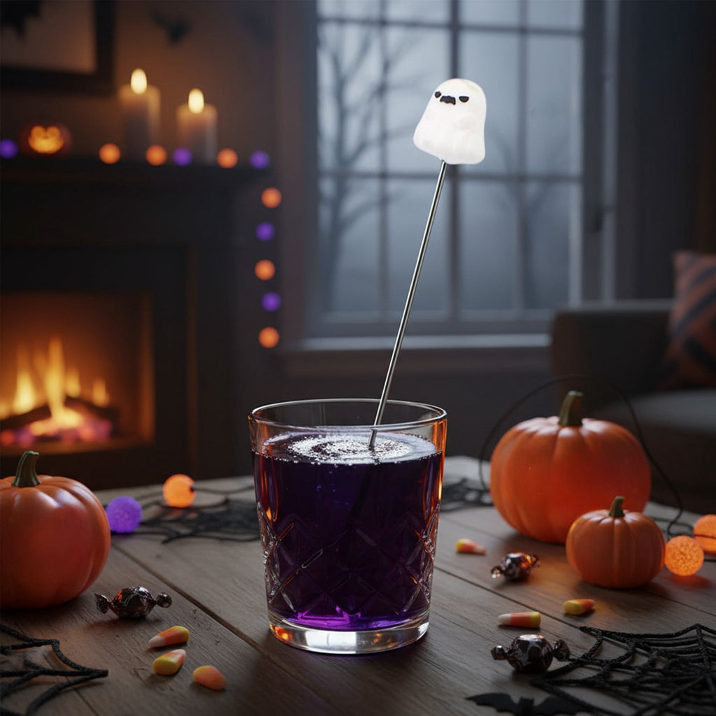 Stainless Steel Mixing Spoon for Cocktails – Halloween Barware, 304 Food - Grade Stirring Rod with Ghost, Witch Hat, Bat & Pumpkin Designs,Orange
