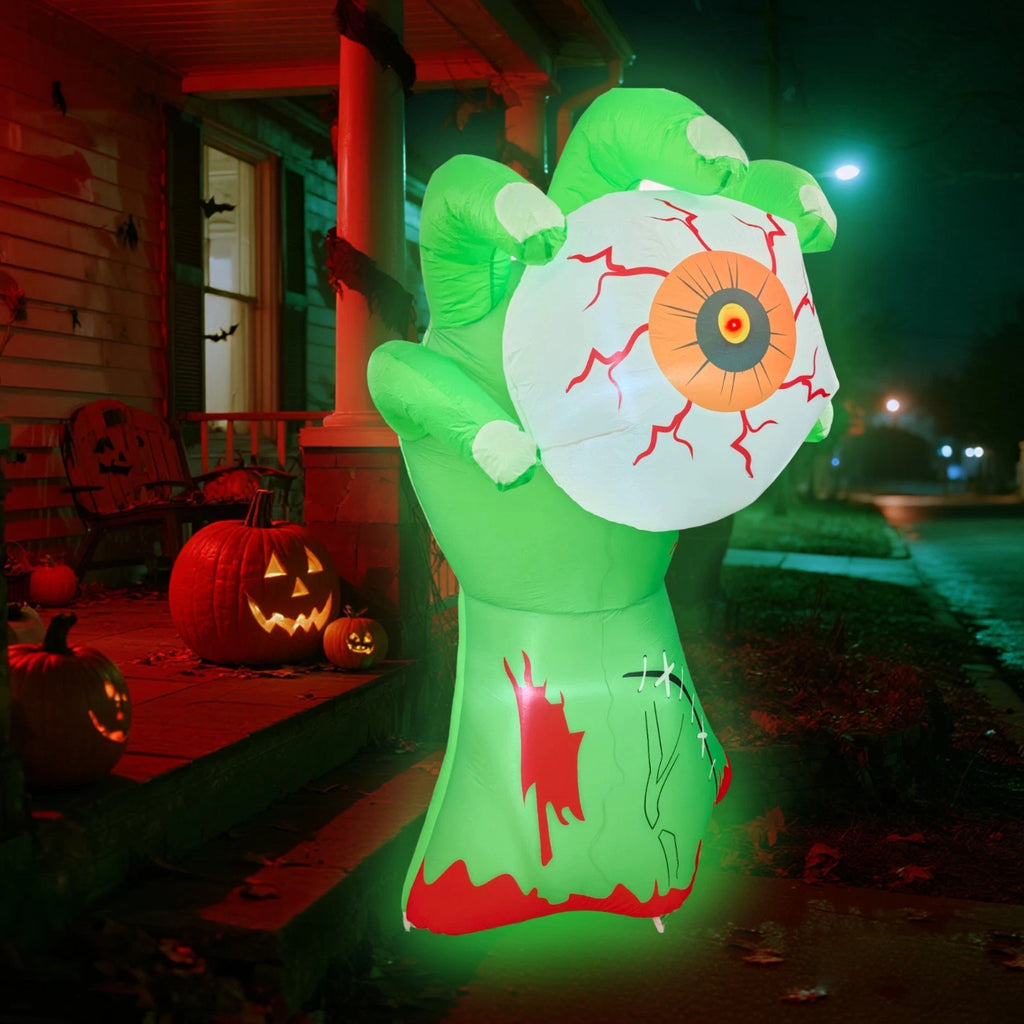 7 FT Halloween Inflatables Green Hand Holding an Eyeball Outdoor Decorations Blow Up Yard Built-in LEDs for Indoor Party Garden Lawn Decor