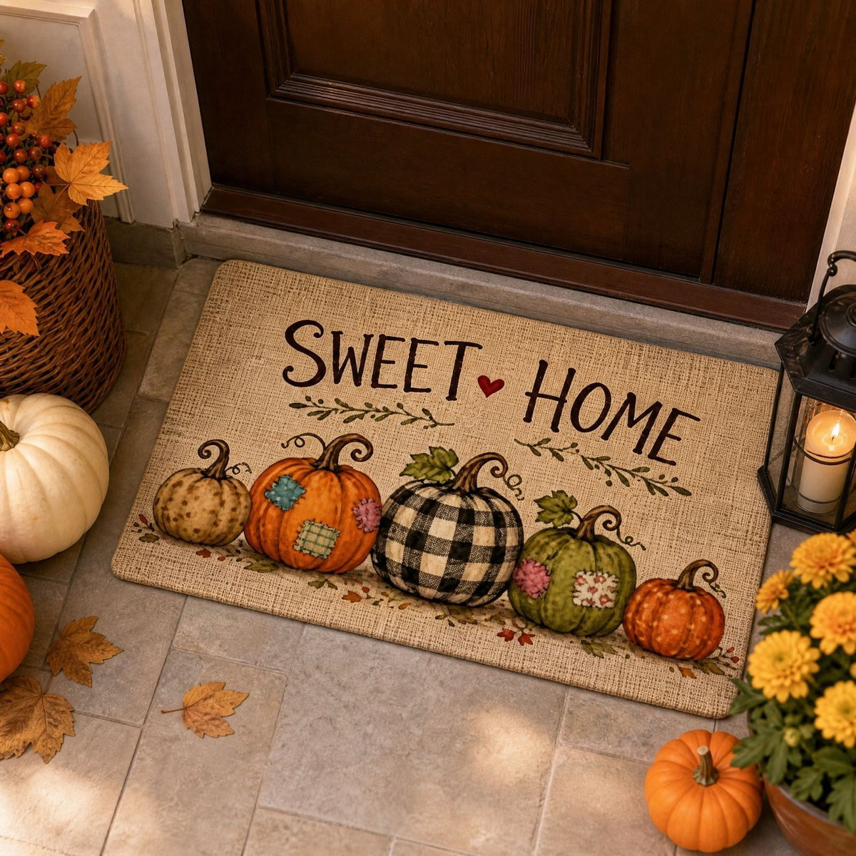 Autumn Door Mat for Entryway, 16x24 Inch, Fall-Themed Floor Doormat for Home Decor, Non-Slip Rug Mat for Living Room, Kitchen, Bedroom, Gifts for Fall Lovers (E)