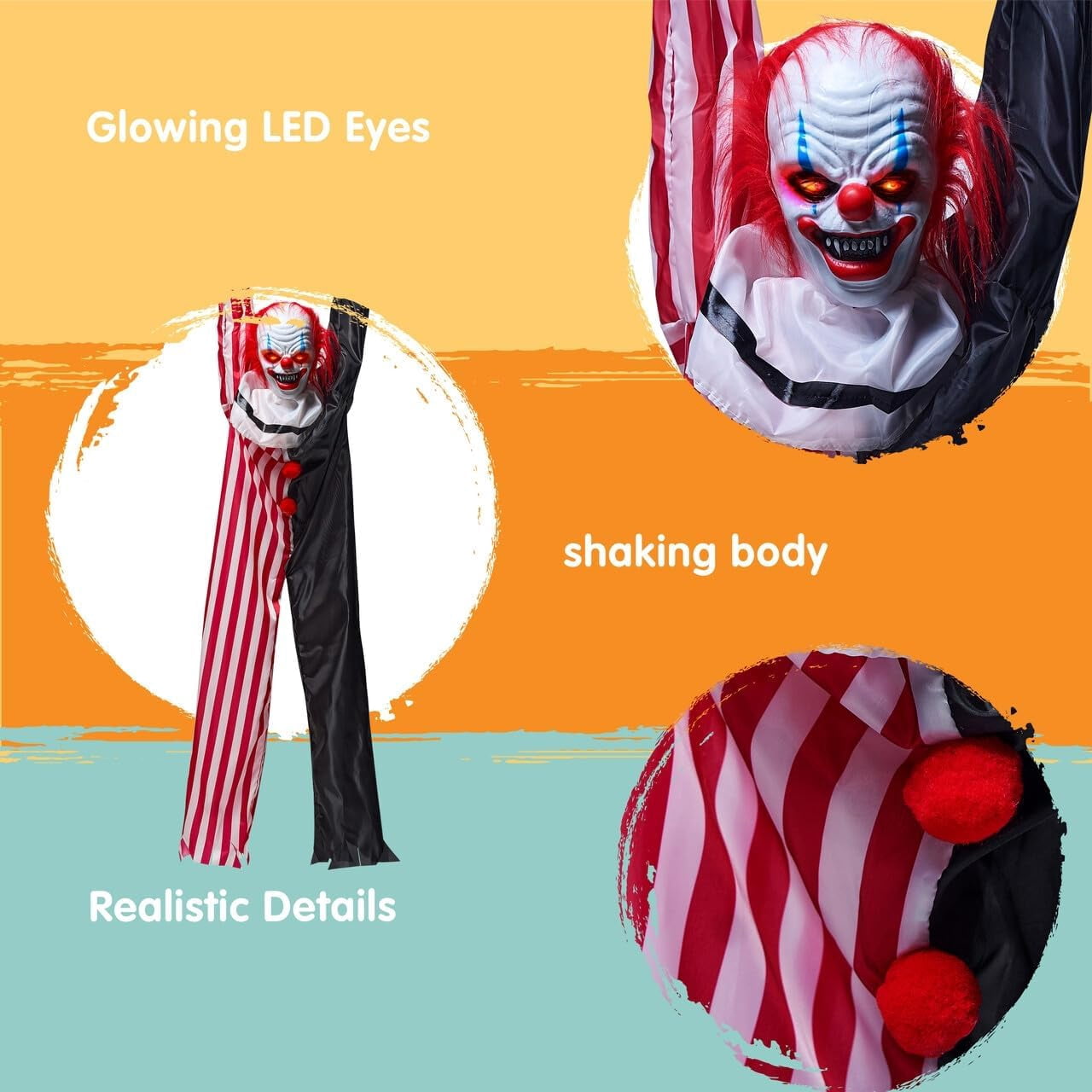 Joyfy 65" Halloween Hanging Scary Clown Decorations with Chain, with LED Lights Talking Animatronics Decor Outdoor Indoor for Haunted House Lawn Yard Patio