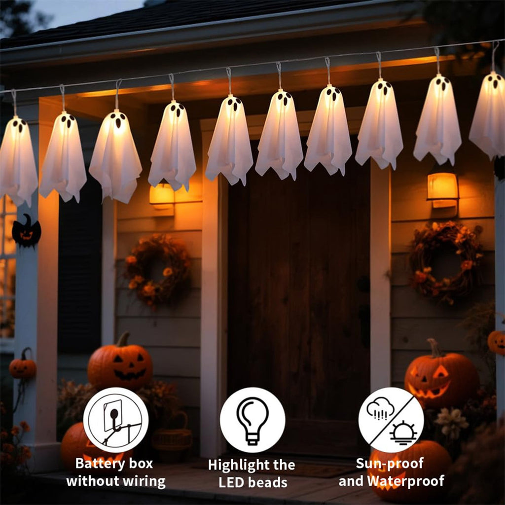 8.2FT Light Up Halloween Ghost String Lights,10 PCS Spooky Ghost Garlands, Cute Ghosts with Remote Control & 8 Lighting Modes for Outdoor Yard & Indoor Party Halloween Decor