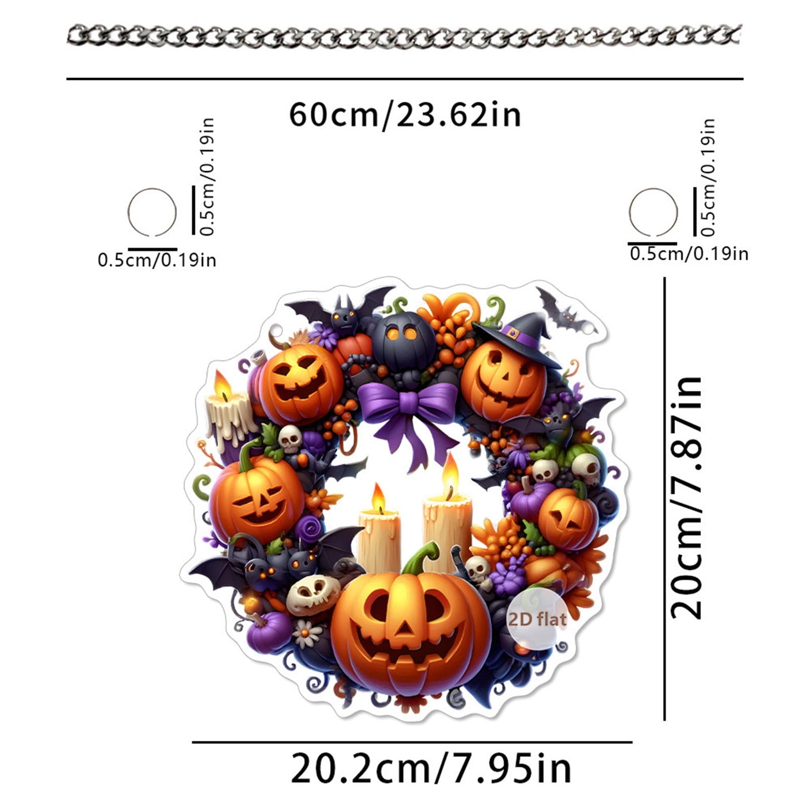 Btomtd Diameter 8" Pumpkin Skull Wreath Halloween Decor Acrylic Round Disk Hanging Ornament with Garland for Front Door Window, B
