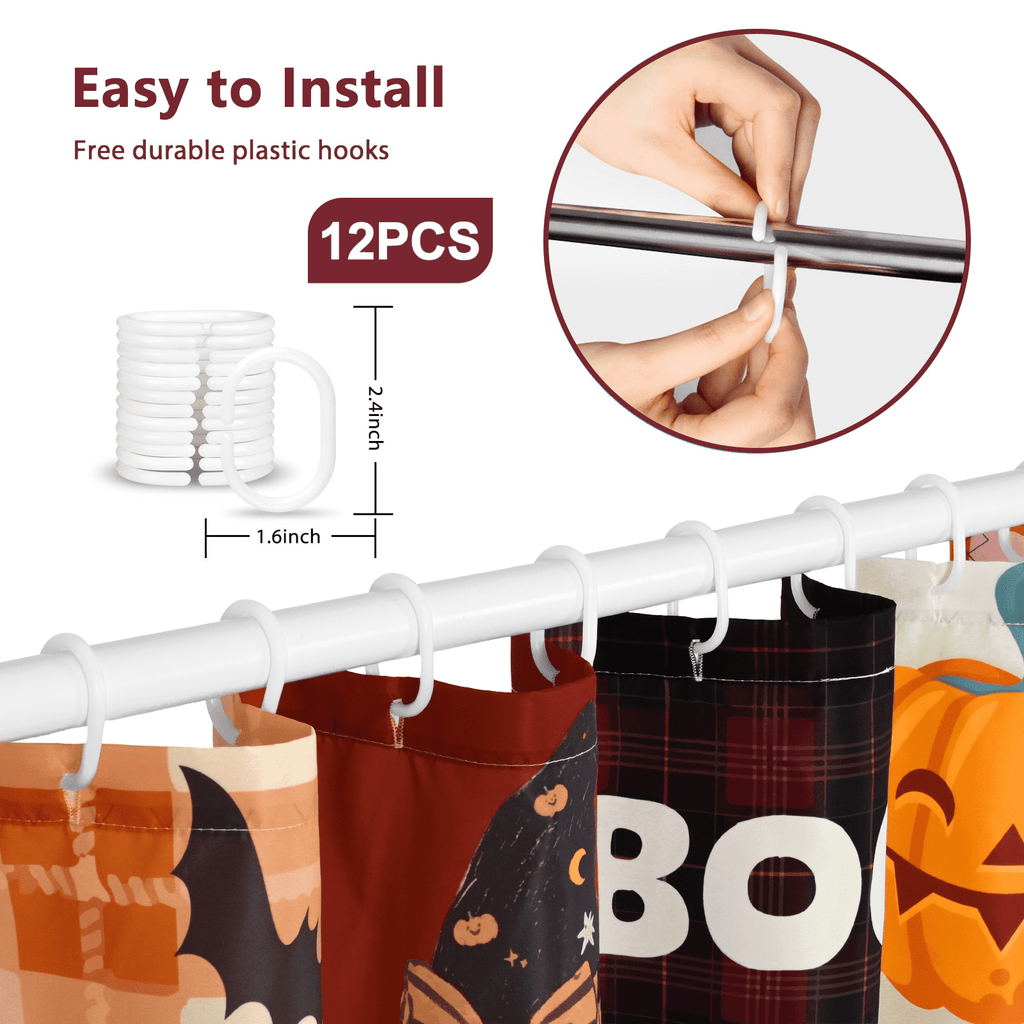 Ikfashoni Fall Shower Curtain with Hooks, Fall Decor for Home, Buffalo Plaid Pumpkin Waterproof Bathroom Curtains, 72"X72"