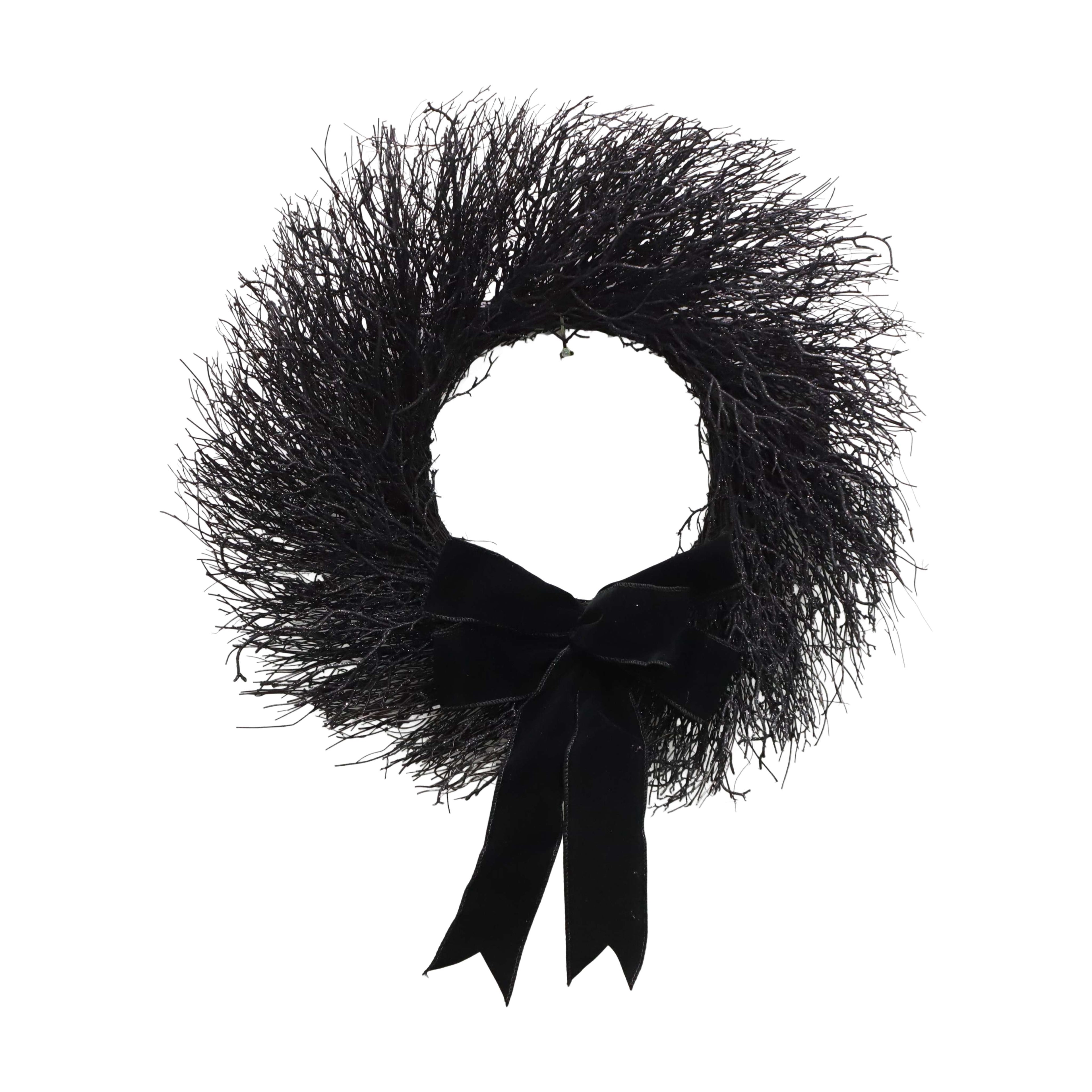 My Texas House Halloween Black Twig Wreath with Bow, 24"