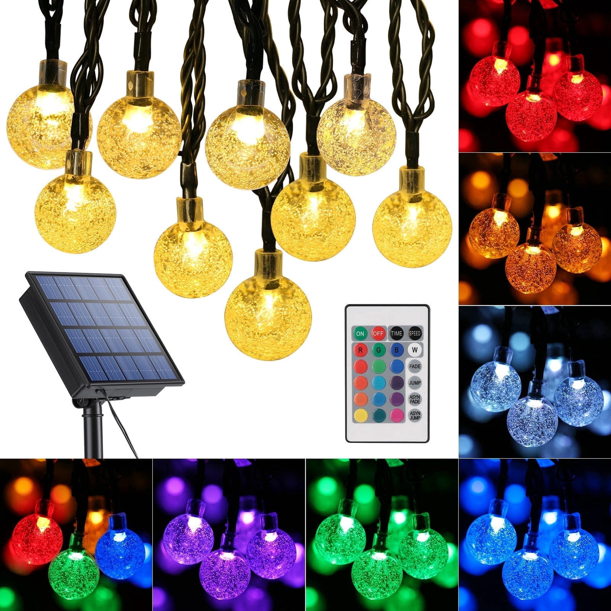 Toodour Solar String Lights Outdoor, 35.6ft 60 LED Waterproof Solar Powered Globe Patio Lights with 8 Modes for Garden Home Gazebo Yard Decorations (Warm White)