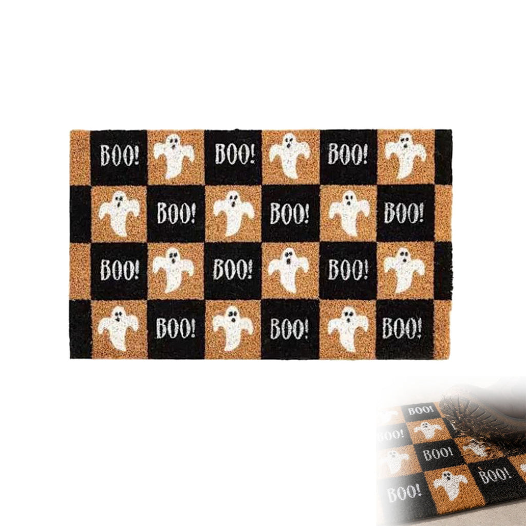 2026 Halloween Outdoor Decorations Halloween Ghost Doormat 50x80 Cm Black And Orange Checkered For Front Doors Porches And Holiday Decorations