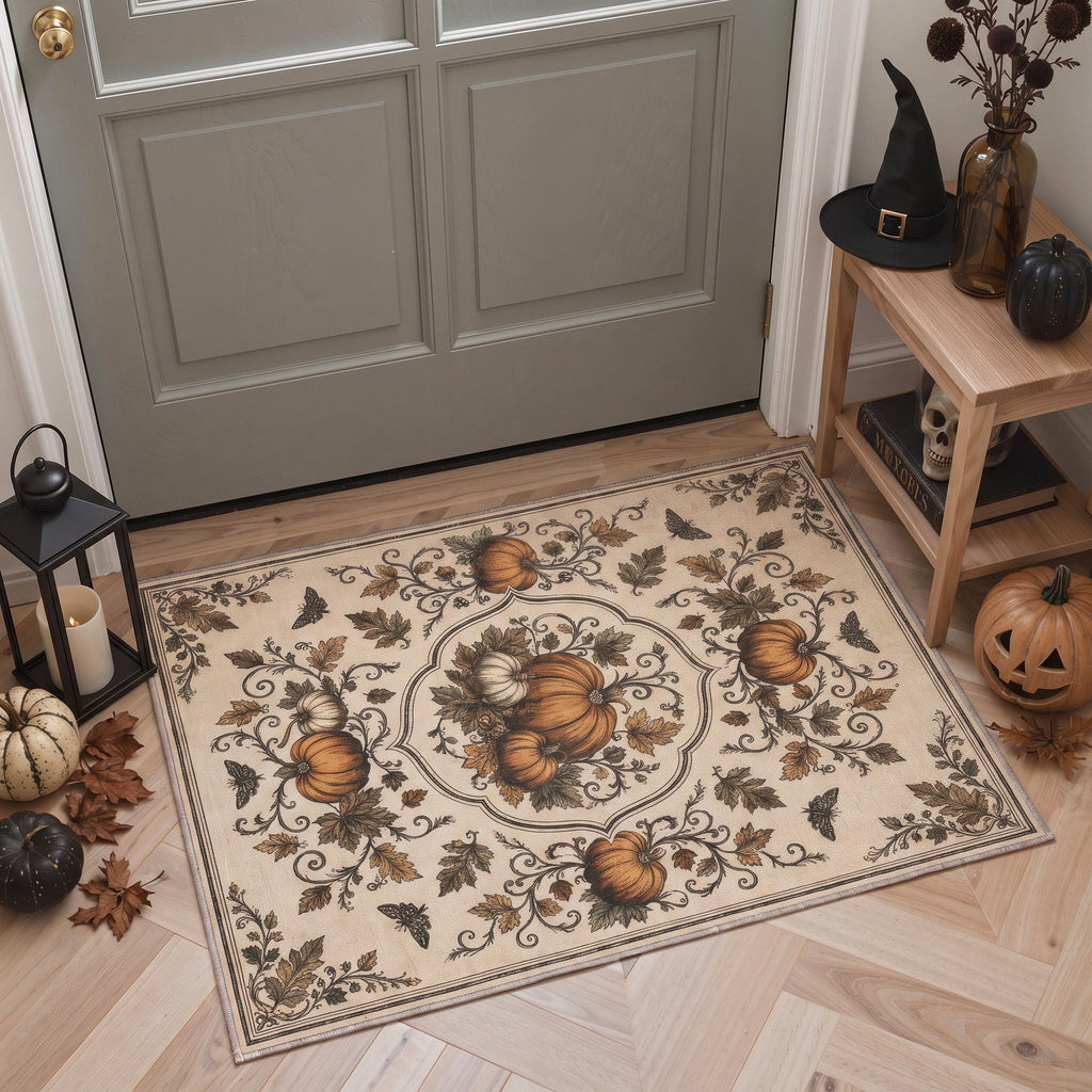 GENIMO 5'x7' Halloween Area Rug for Living Room, Washable Non Slip Soft Farmhouse Pumpkin Indoor Rug for Bedroom Dining Room Home Office, Vintage Sepia