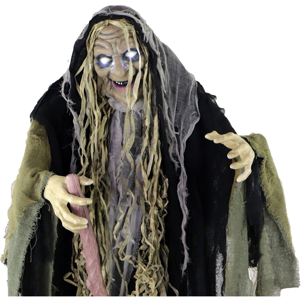 Haunted Hill Farm Life Size 5.6 ft Animatronic Witch, Indoor/Outdoor Halloween Decoration