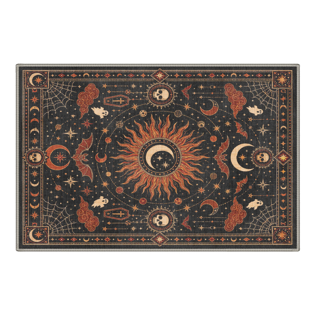 GENIMO 2'x7' Halloween Runner Rug, Washable Non Slip Soft Whimsical Skeleton Indoor Outdoor Hallway Runner for Porch Patio Kitchen Entryway, Charcoal Black