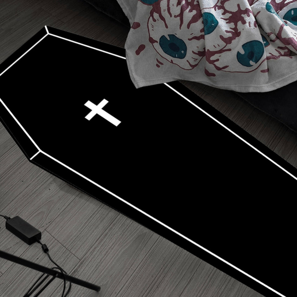 Coffin Shaped Gothic Rug Halloween Themed Floor Mat Non- Decorative Carpet for Indoor Home Party