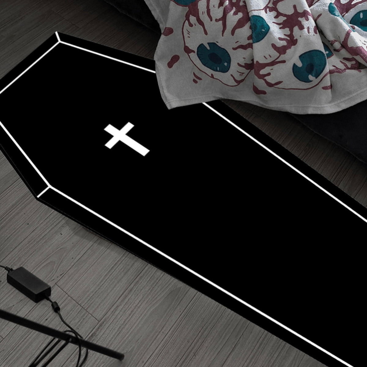 Coffin Shaped Gothic Rug Halloween Themed Floor Mat Non- Decorative Carpet for Indoor Home Party