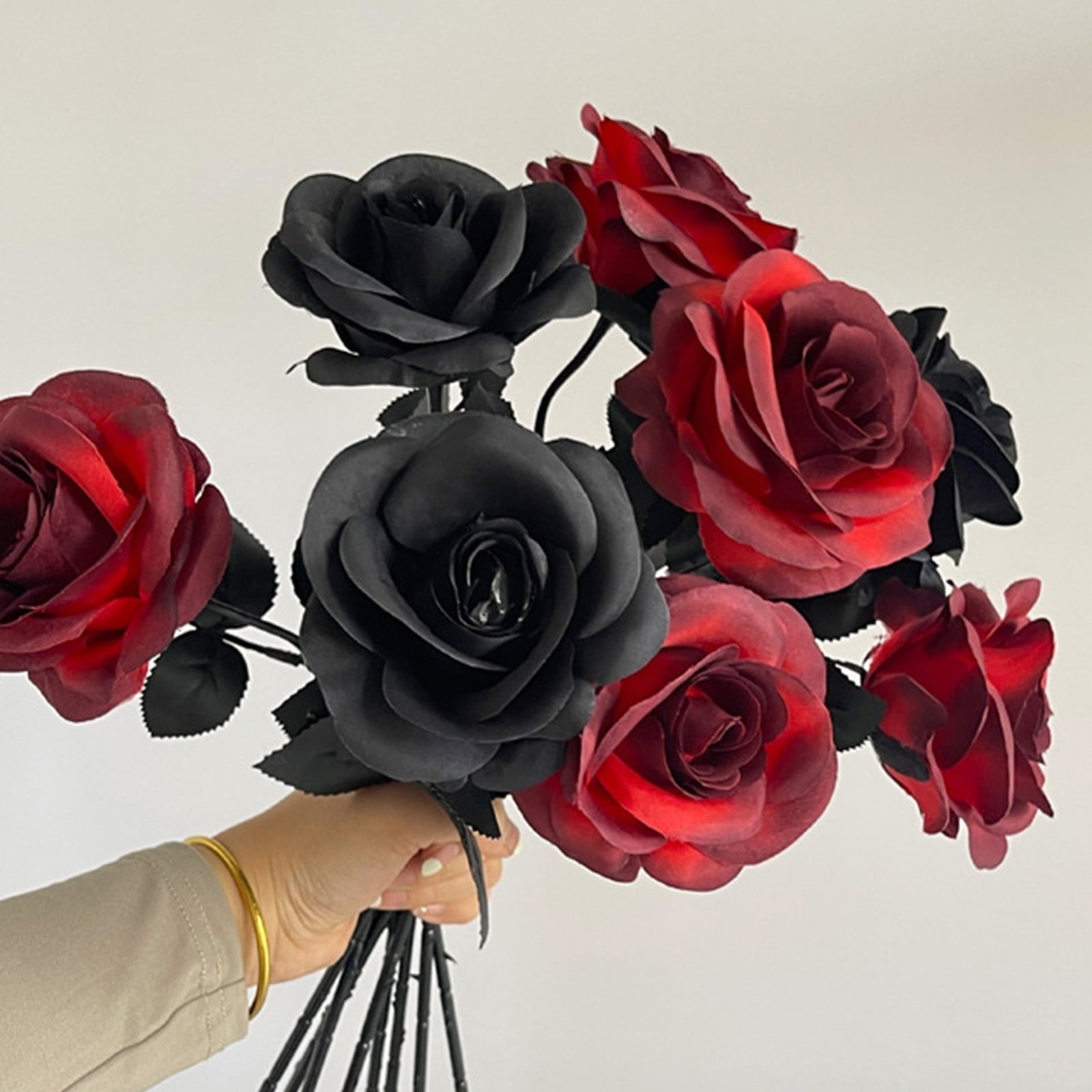 AZXY Halloween Decor, Halloween Indoor Decor, Halloween Tabletop, Artificial Red Silk Rose Stems, Gothic Fake Floral Bouquet, Halloween Decorations for Home Table Party Decor
