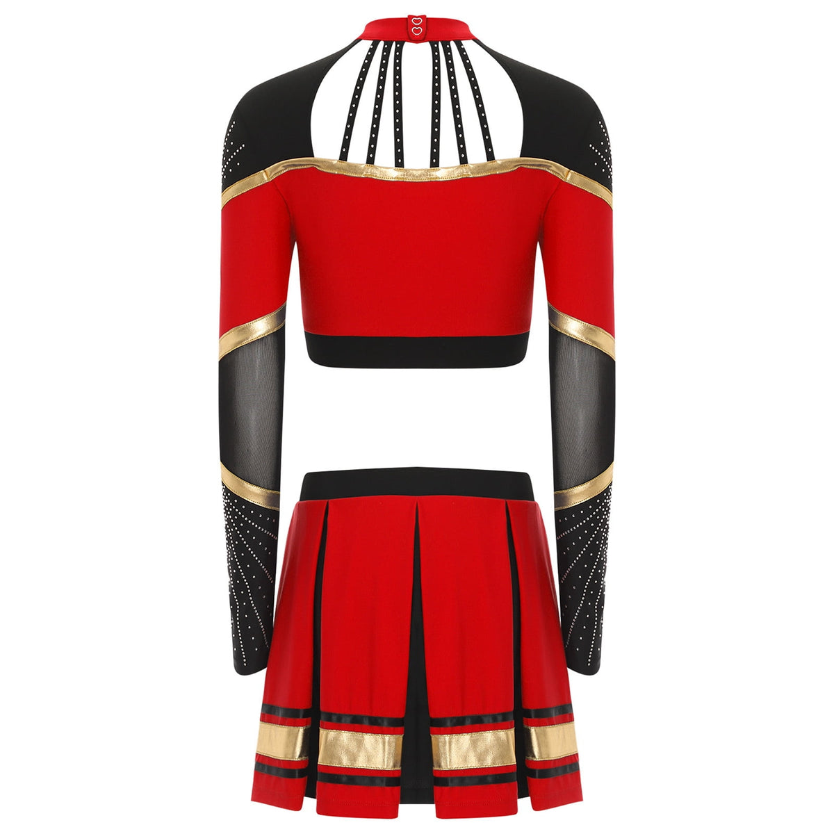 TiaoBug Women Cheer Leader Uniform Dance Cheerleading Costume Long Sleeve Crop Top with Mini Skirt White S