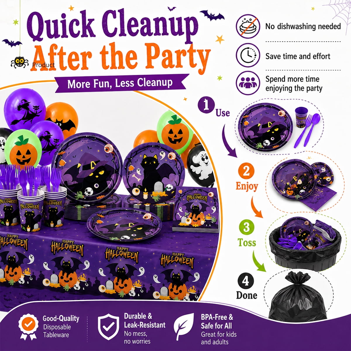 Halloween Paper Plates for Halloween Party Decoration Disposable Cups Napkins Table Cover Balloons Banner for Halloween Birthday Party Supplies Serve 20 Design2