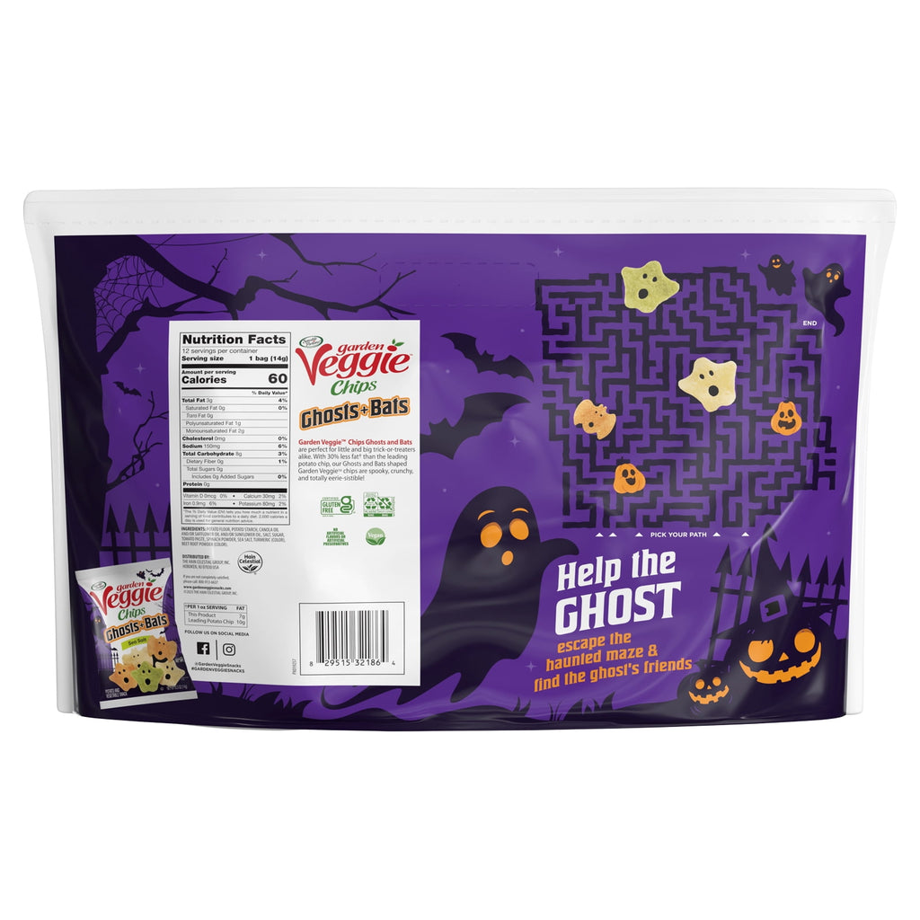 Sensible Portions Garden Veggie Ghosts & Bats Sea Salt Snack Chips Multipack, 0.5 oz (12 Count)